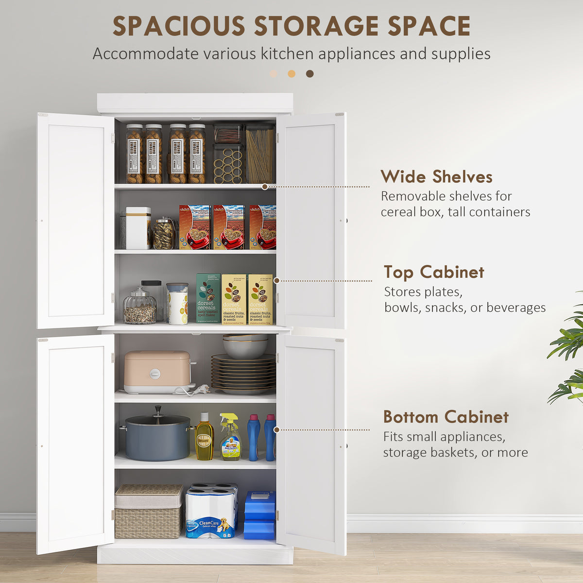 Freestanding Kitchen Pantry Cabinet with 4 Doors – 30"W x 73"H
