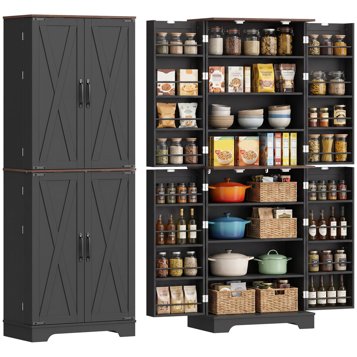 Kitchen Pantry Cabinet with Door Shelves and 8 Shelves – 24"W x 65"H