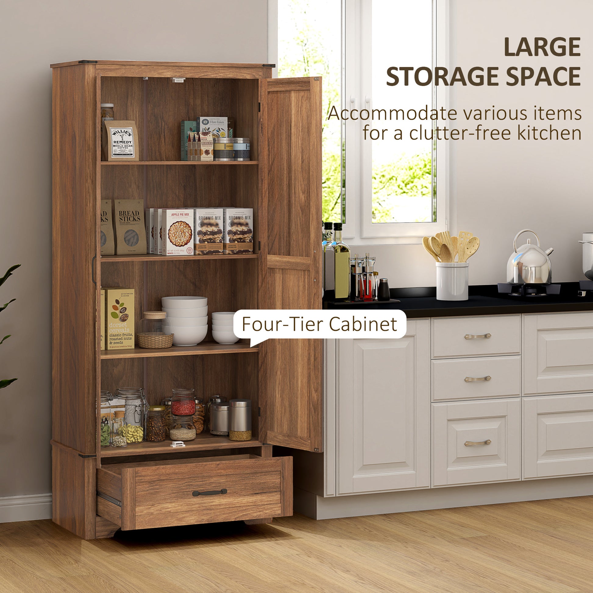 HOMCOM 72" Farmhouse Pantry Cabinet with Adjustable Shelves, Brown