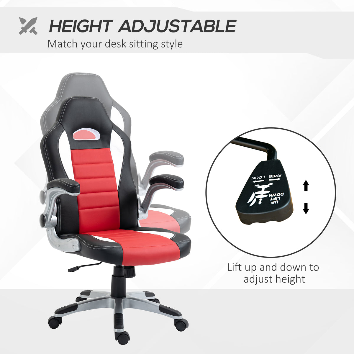 Racing Gaming Chair, PU Leather Executive Computer Desk Chair with Adjustable Height, Red