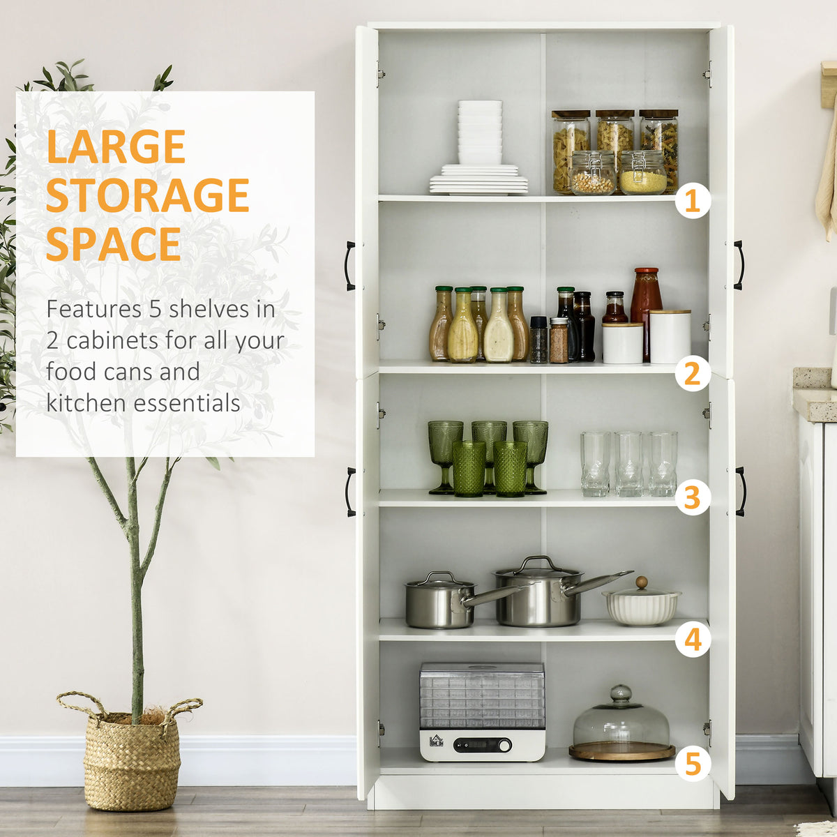 Freestanding Kitchen Pantry Cabinet with 4 Hinged Doors and Adjustable Shelves – 32"W x 71"H