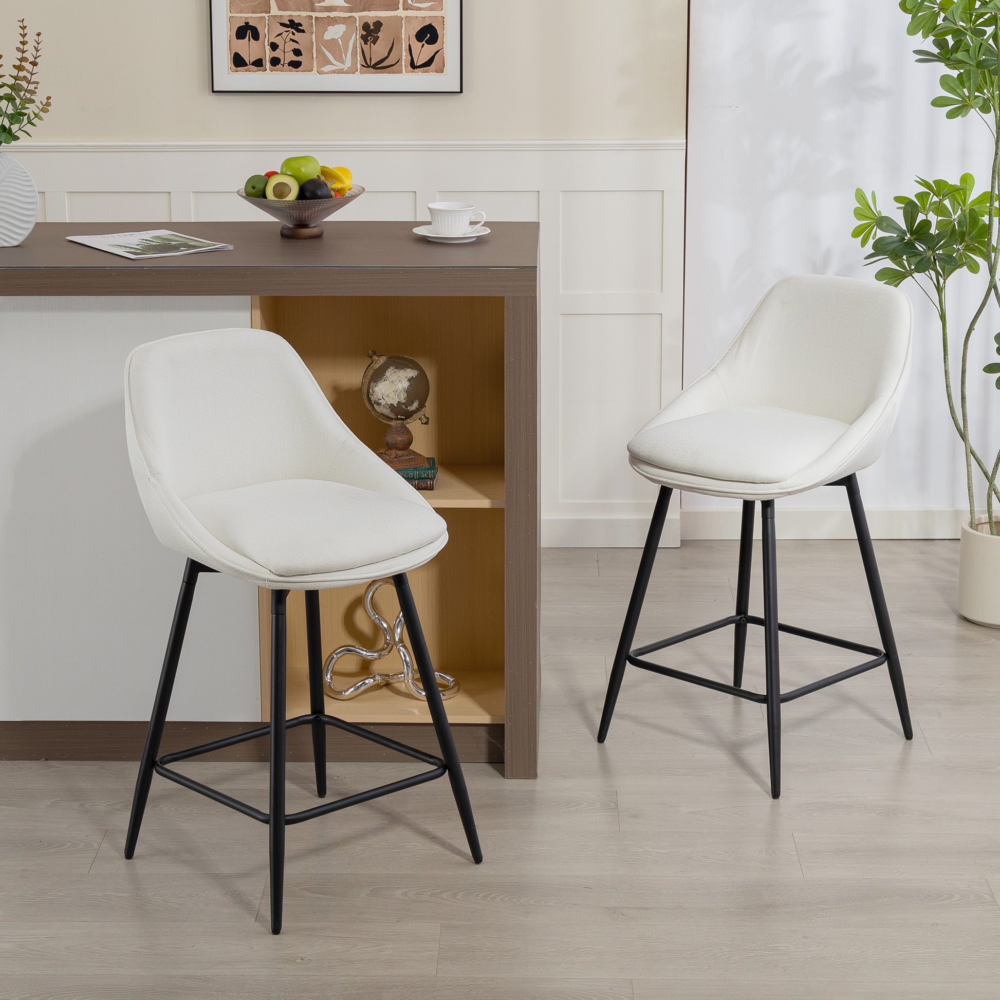 HOMCOM 26" Cream Upholstered Swivel Counter Bar Stools with Backrests