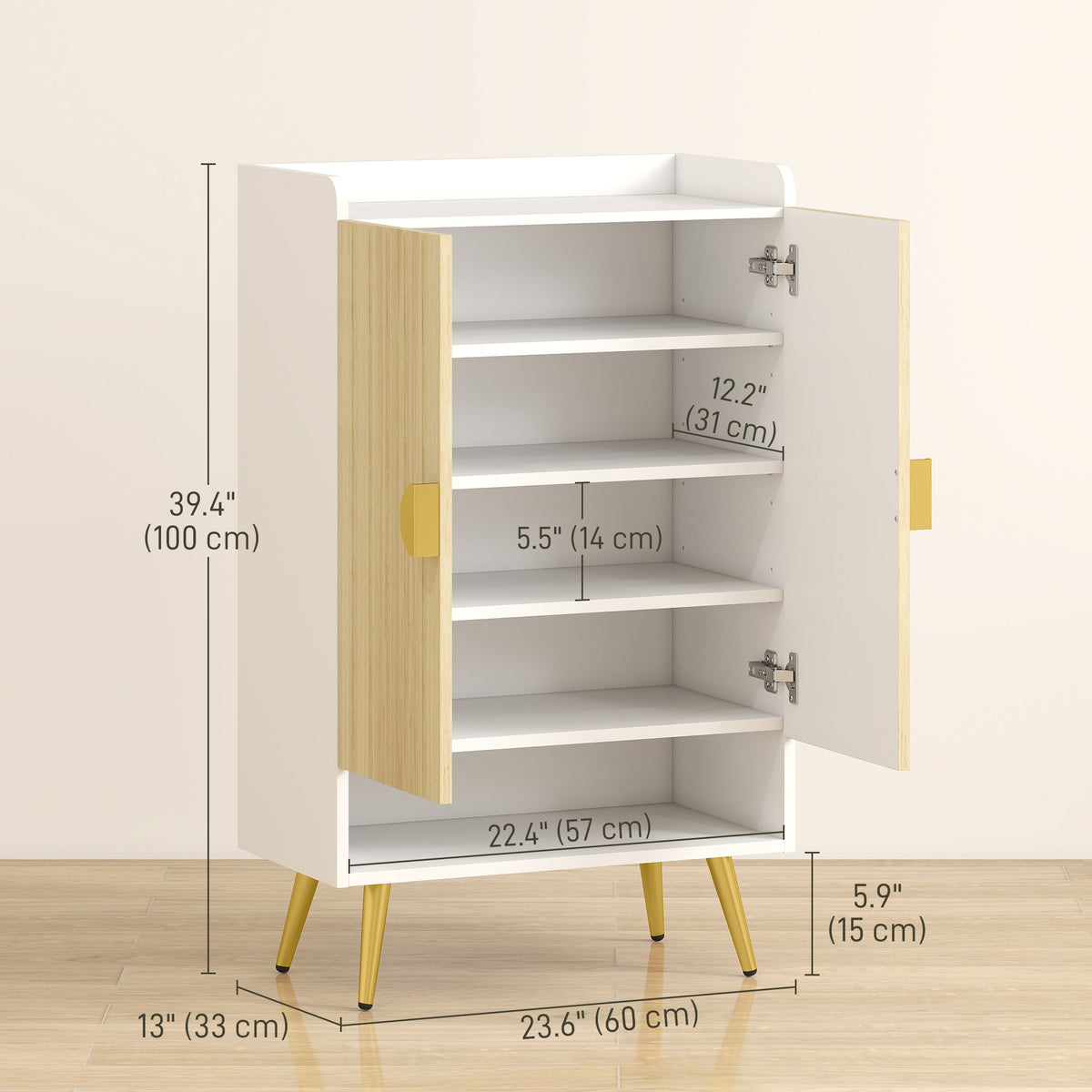 Entryway Shoe Cabinet with Open Shelves – 24"W x 39"H