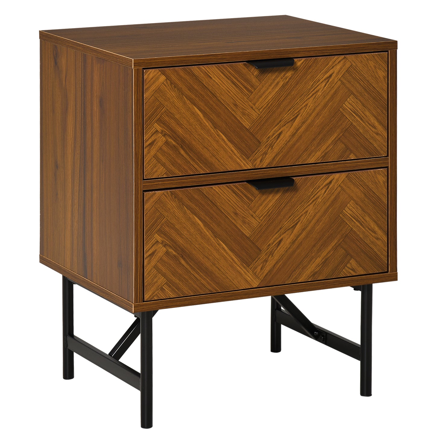 Bedside Table Night Stand, End Side Table Dresser Storage with 2 Drawers, Walnut Brown