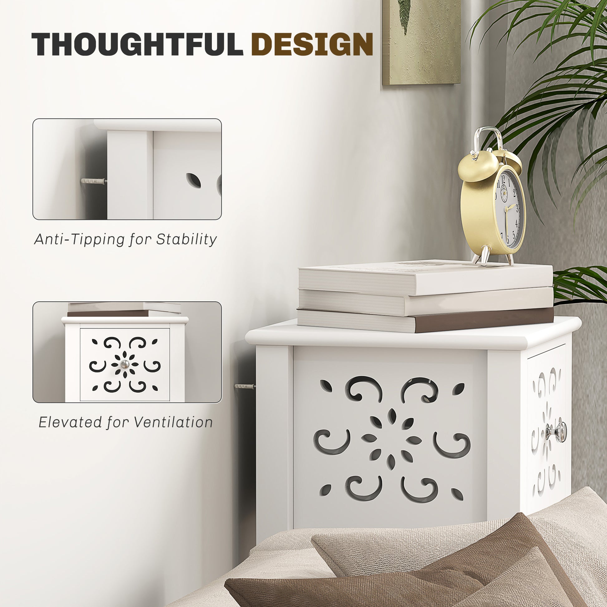 HOMCOM White Modern Nightstands Set: Drawer, Open Storage Shelf, Compact