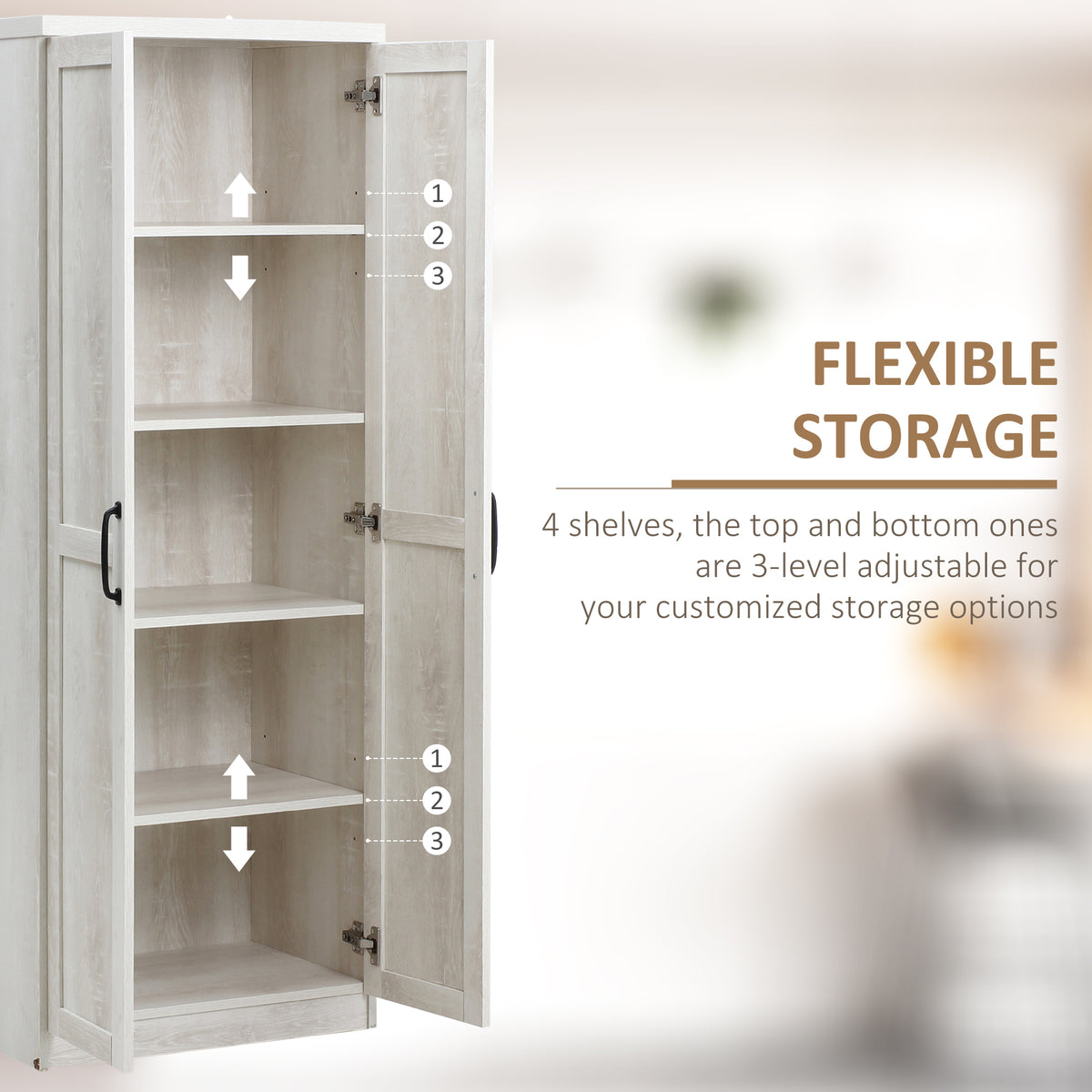 5-tier Pantry Cabinet with Doors and Adjustable Shelves – 24"W x 63"H