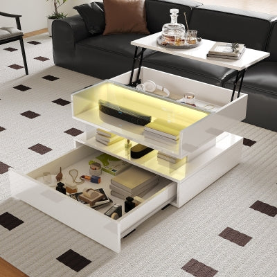 HOMCOM Modern Black 2-Tier Rectangular Coffee Table with Storage Shelf