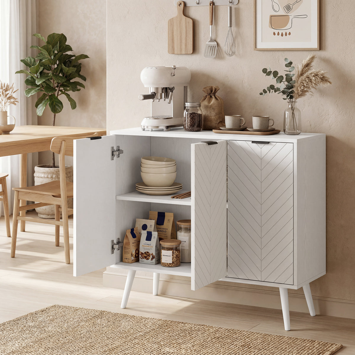 Modern Sideboard and Buffet with Adjustable Shelves and 3 Doors – 36"W x 30"H