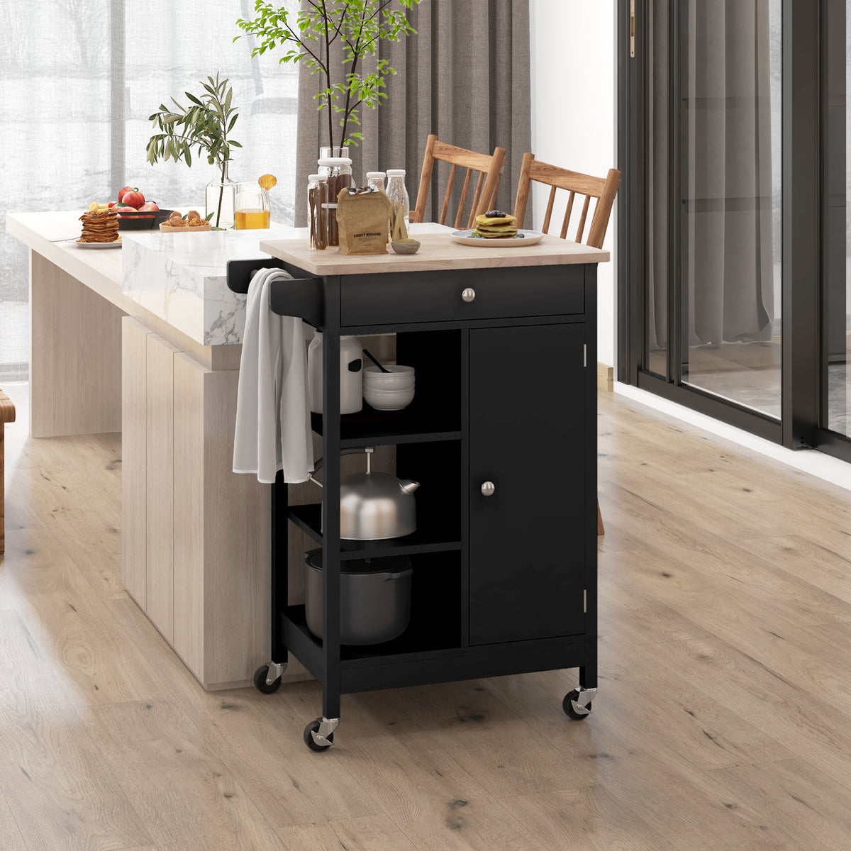 Modern Rolling Kitchen Island Cart with Drawer – 26"W x 34"H
