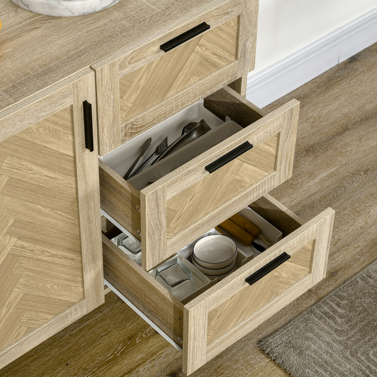 Buffet Cabinet with Drawers and Adjustable Shelves – 62"W x 34"H