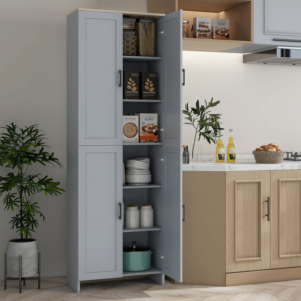 4-Door Kitchen Pantry Cabinet with Adjustable Shelves – 24"W x 67"H