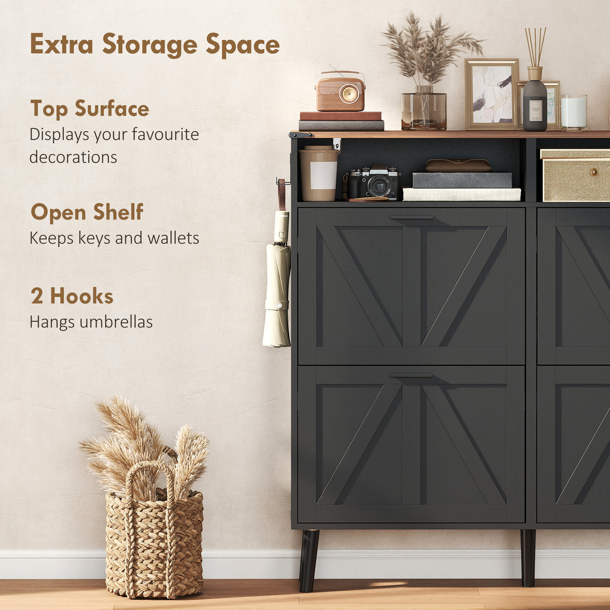 Shoe Storage Cabinet with 4 Flip Drawers – 47"W x 45"H