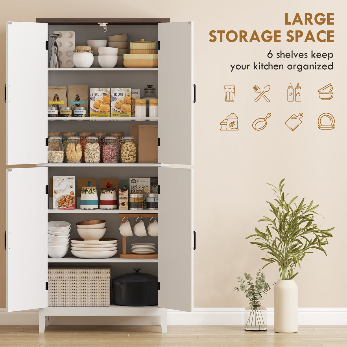 Farmhouse Kitchen Pantry with 4 Chevron Doors – 30"W x 70"H