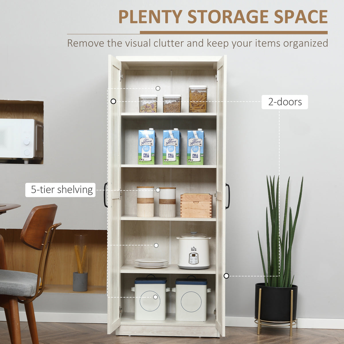 5-tier Pantry Cabinet with Doors and Adjustable Shelves – 24"W x 63"H