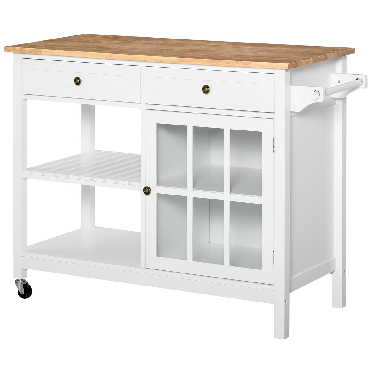 Kitchen Cart on Wheels with Rubber Wood Top – 45"W x 34"H