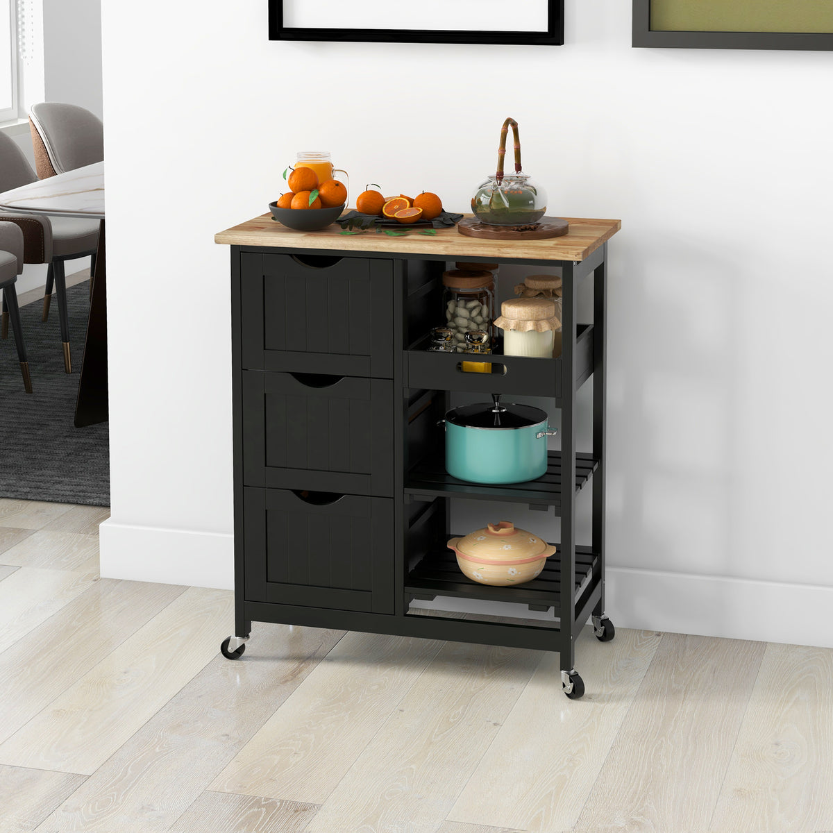 Rolling Kitchen Island Cart with Wood Top – 27"W x 34"H