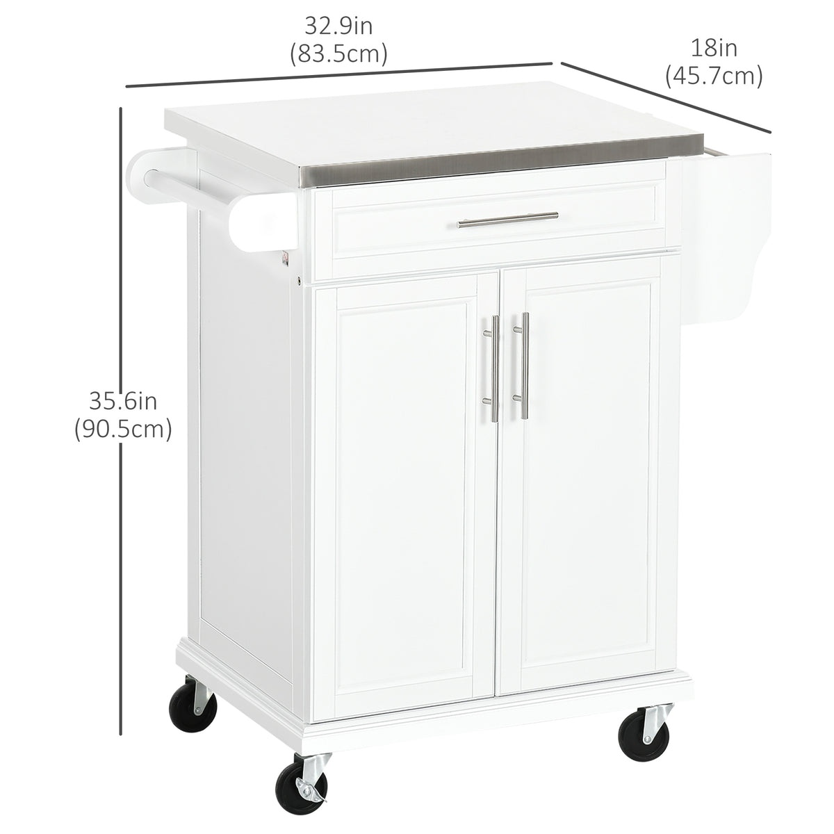 Kitchen Island with Stainless Steel Top – 33"W x 36"H