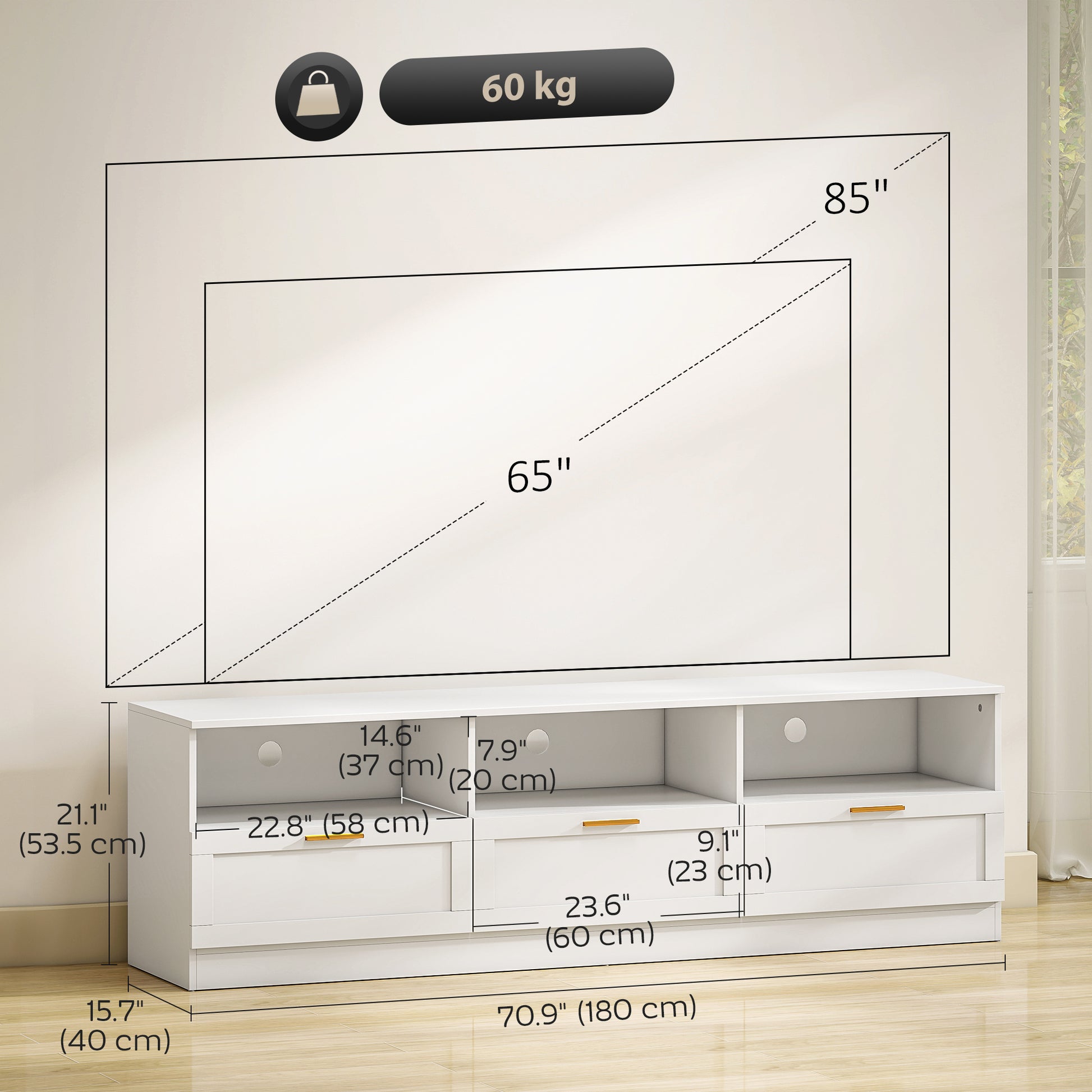 HOMCOM Modern White TV Stand with Storage for 85-inch TVs