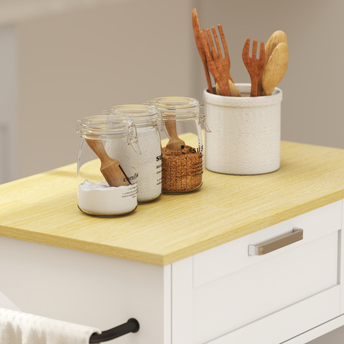 Rolling Kitchen Island with Trash Can Storage – 28"W x 35"H