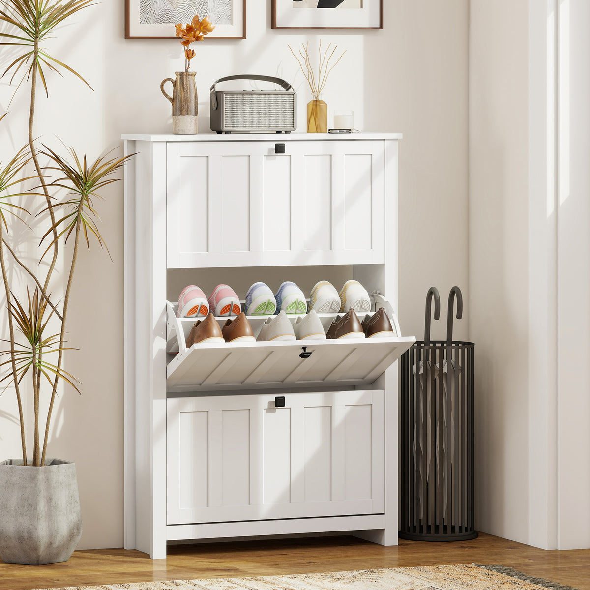 Slim Shoe Cabinet with 3 Flip Drawers – 31"W x 47"H