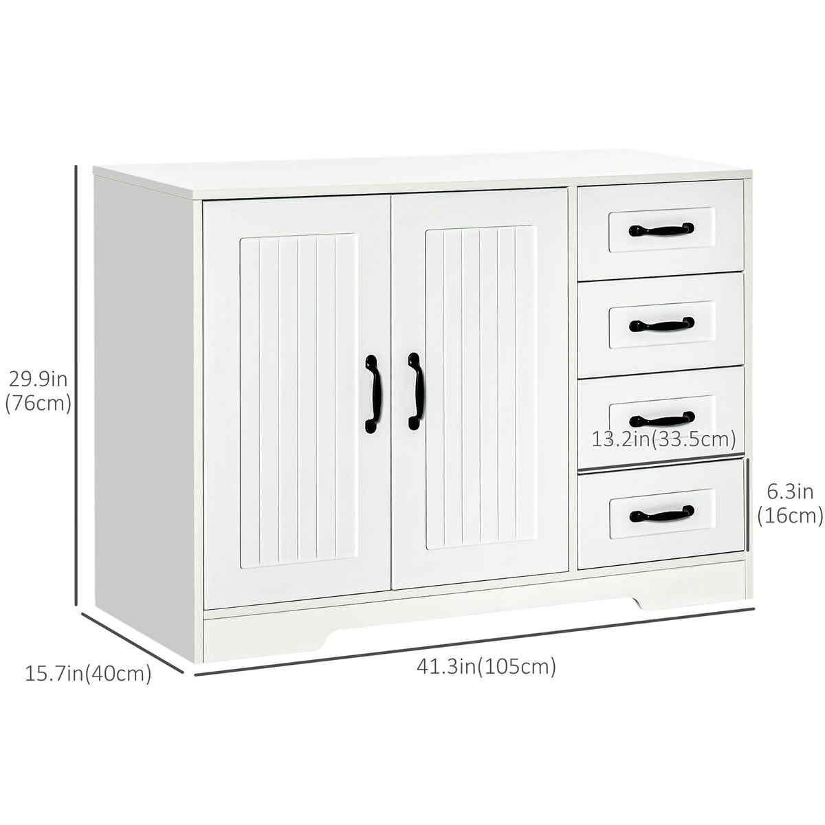 Sideboard Buffet Cabinet with 4 Drawers and Beadboard Doors – 41"W x 30"H