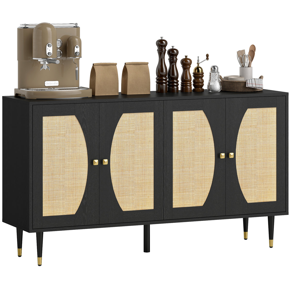 Boho Sideboard with Rattan Doors and Soft-Close Hinges – 55"W x 31"H