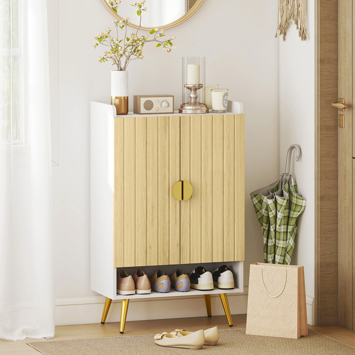 Entryway Shoe Cabinet with Open Shelves – 24"W x 39"H