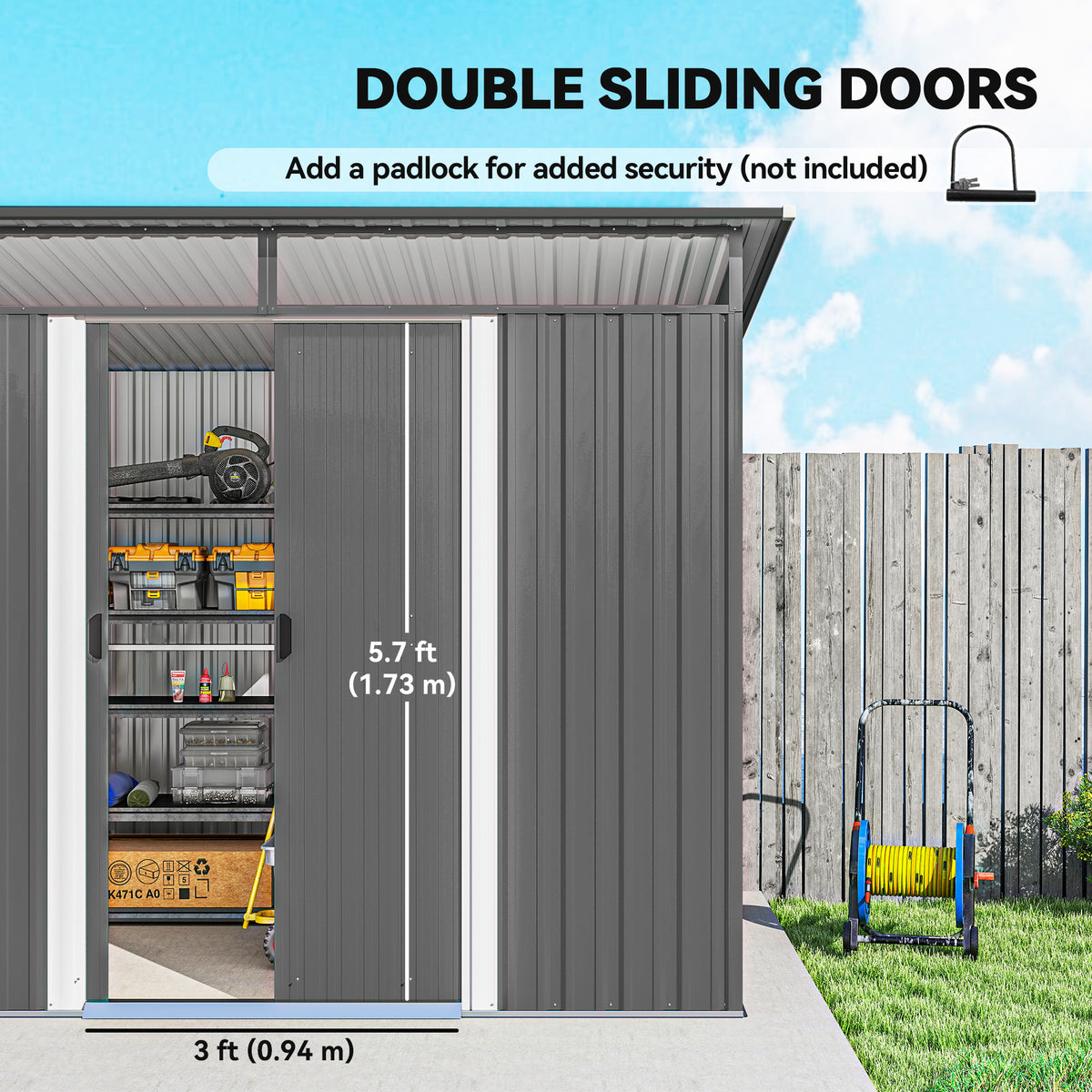 9' x 6.5' Outdoor Metal Storage Shed Utility Tool Storage House w/ Double Sliding Doors for Garden