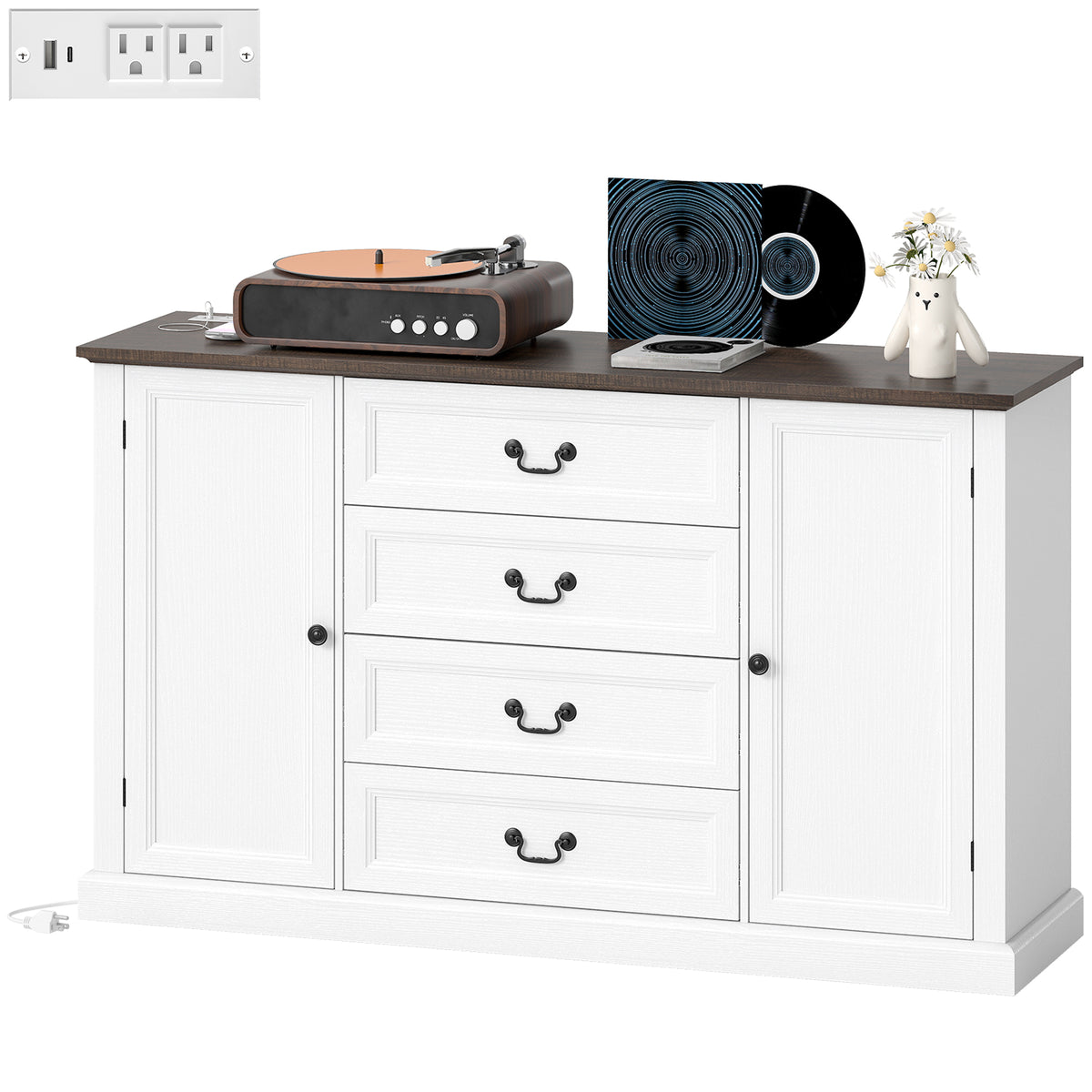 Farmhouse Sideboard with Charging Station – 58"W x 34"H