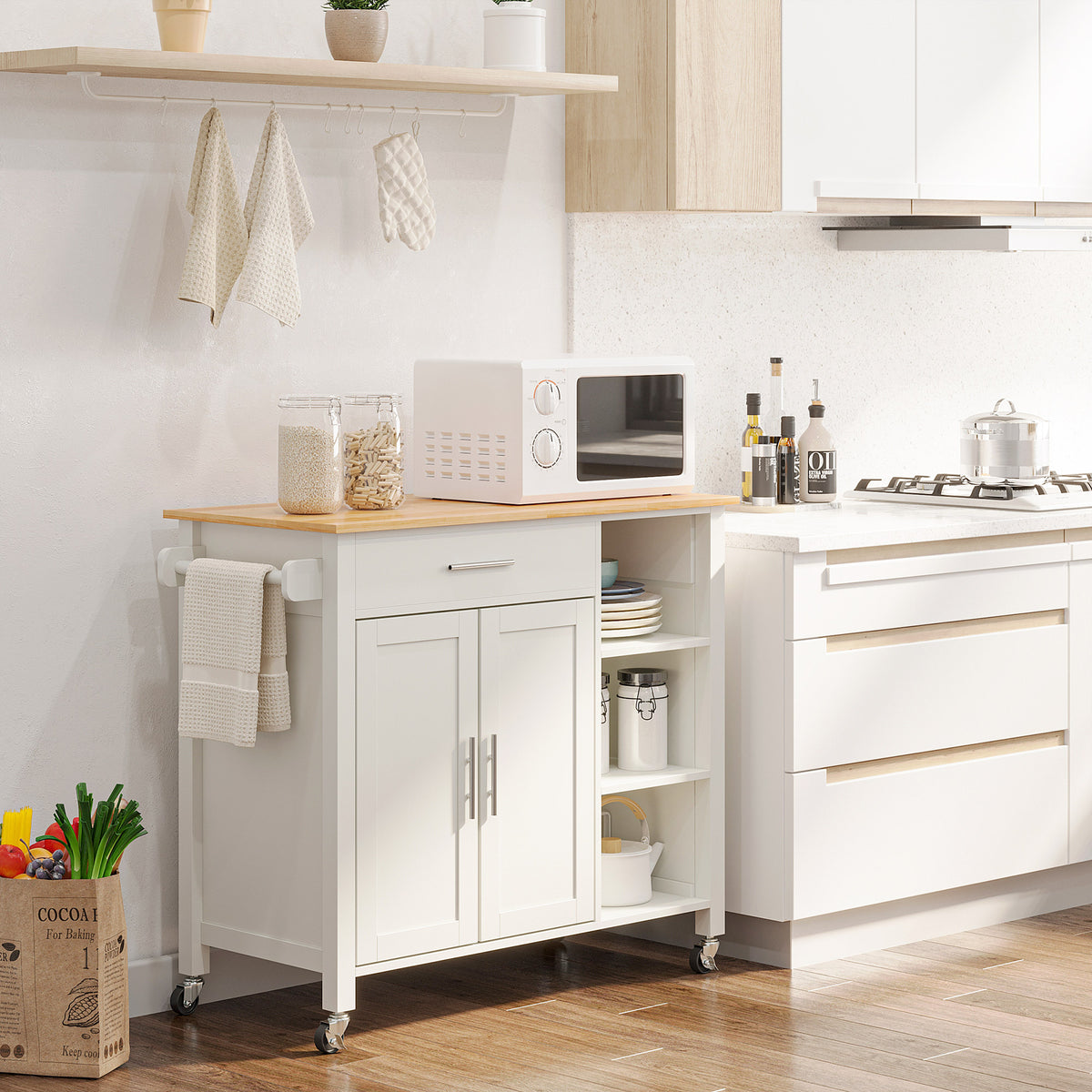 Rolling Kitchen Island with Drawer and Swivel Wheels – 42"W x 35"H
