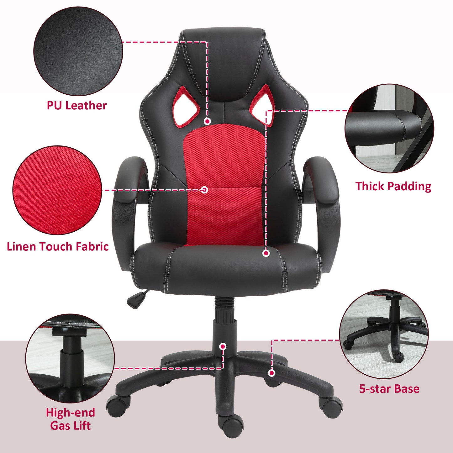 HOMCOM Ergonomic Racing Gaming Chair High Back Swivel Office Desk Red