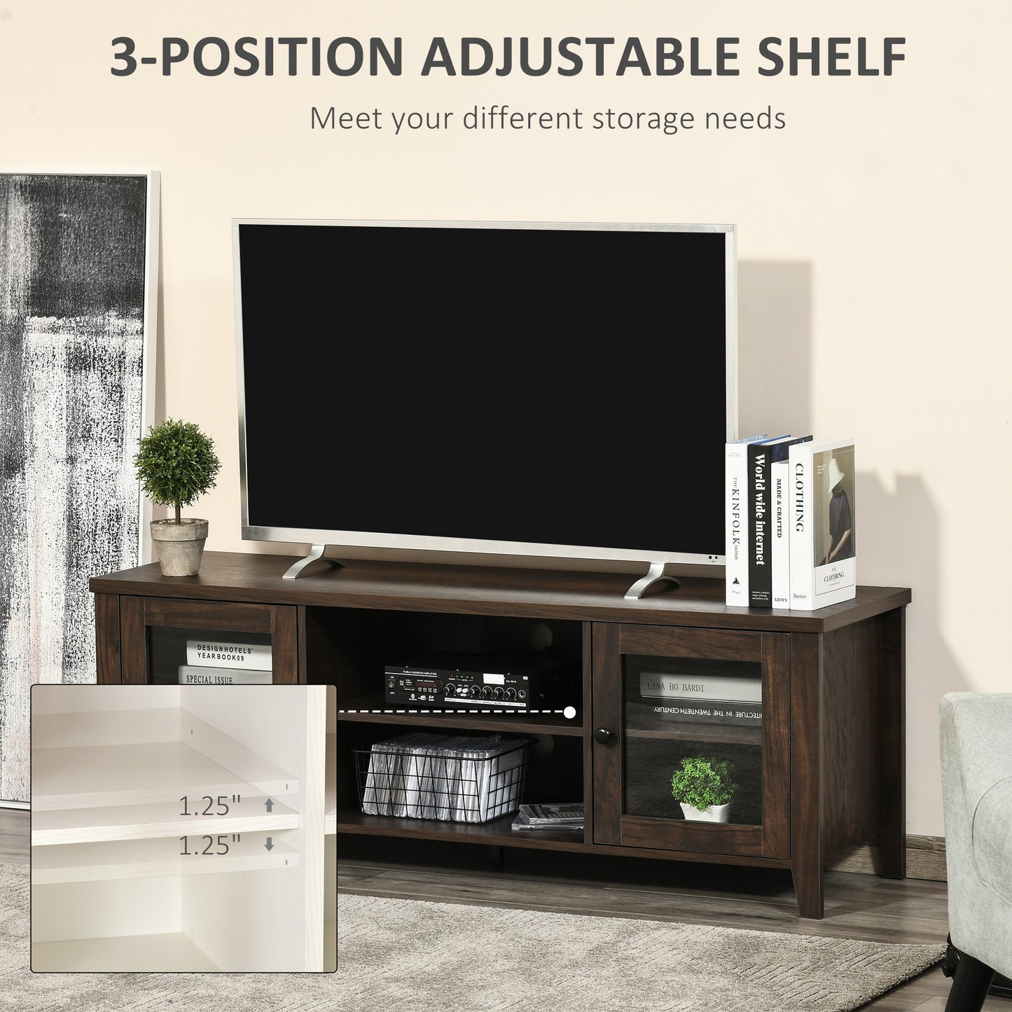 HOMCOM Modern Wood TV Console Stand for 60-inch TVs with Storage
