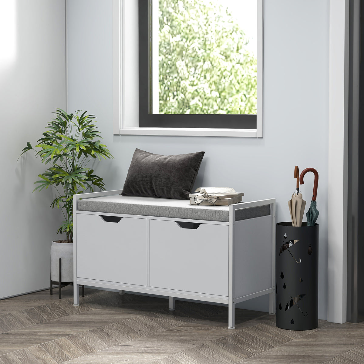 Shoe Storage Bench with Seat Cushion – 33"W x 20"H
