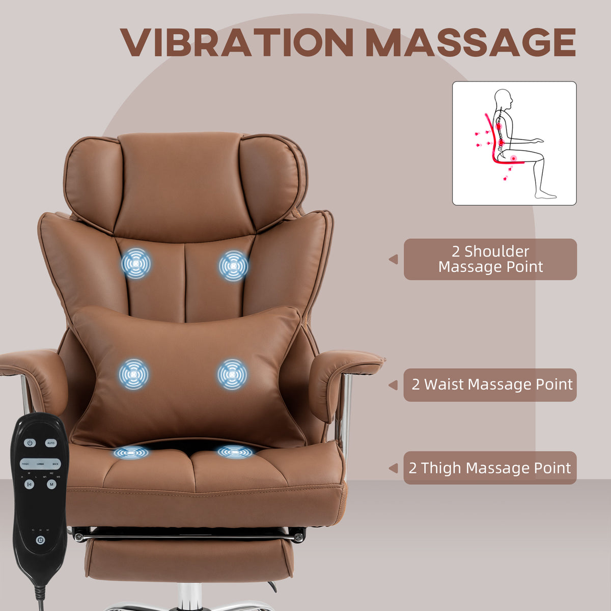 400LBS Massage Office Chair, Executive Office Chair with 6-Point Vibration, Brown