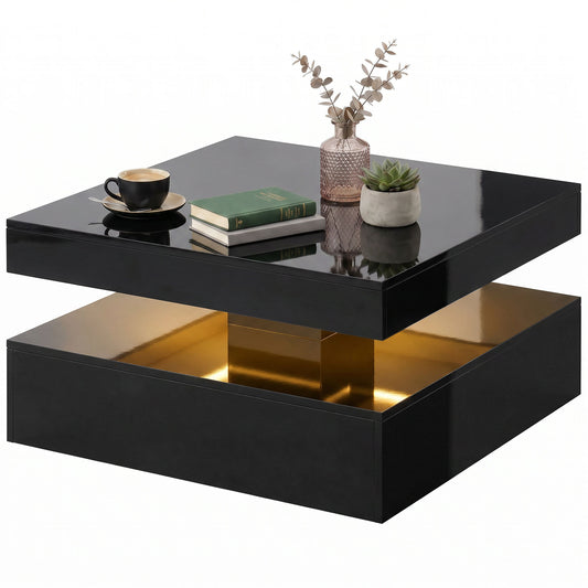 HOMCOM LED Coffee Table with Storage 2-Tier High Gloss Black