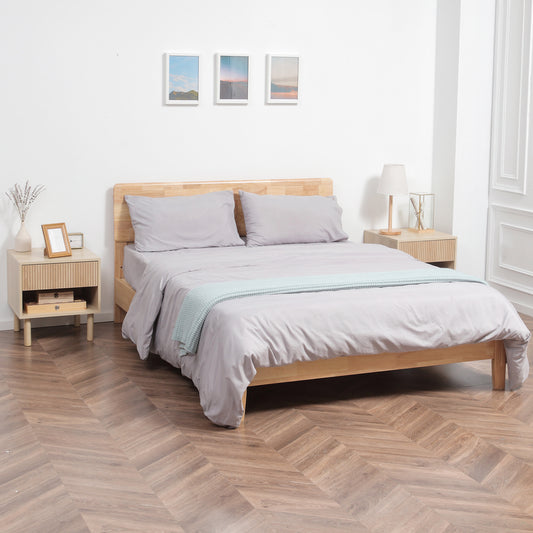 HOMCOM 2-Piece Modern Natural Wood Nightstands with Storage Drawer Shelf