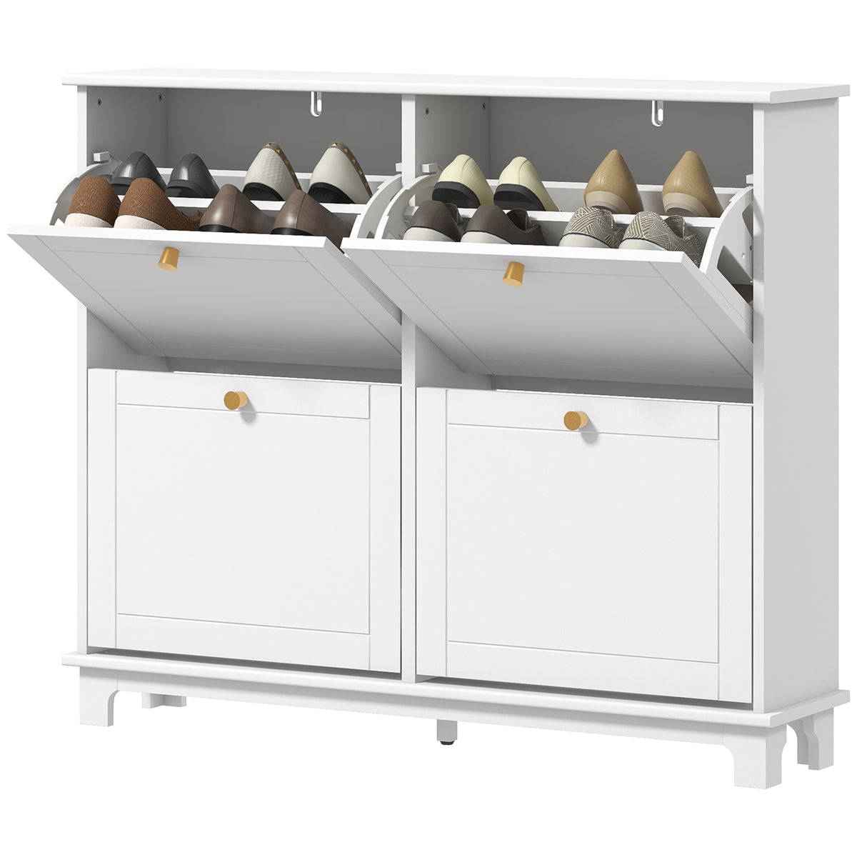 Modern Narrow Shoe Cabinet with 4 Flip Drawers – 47"W x 34"H
