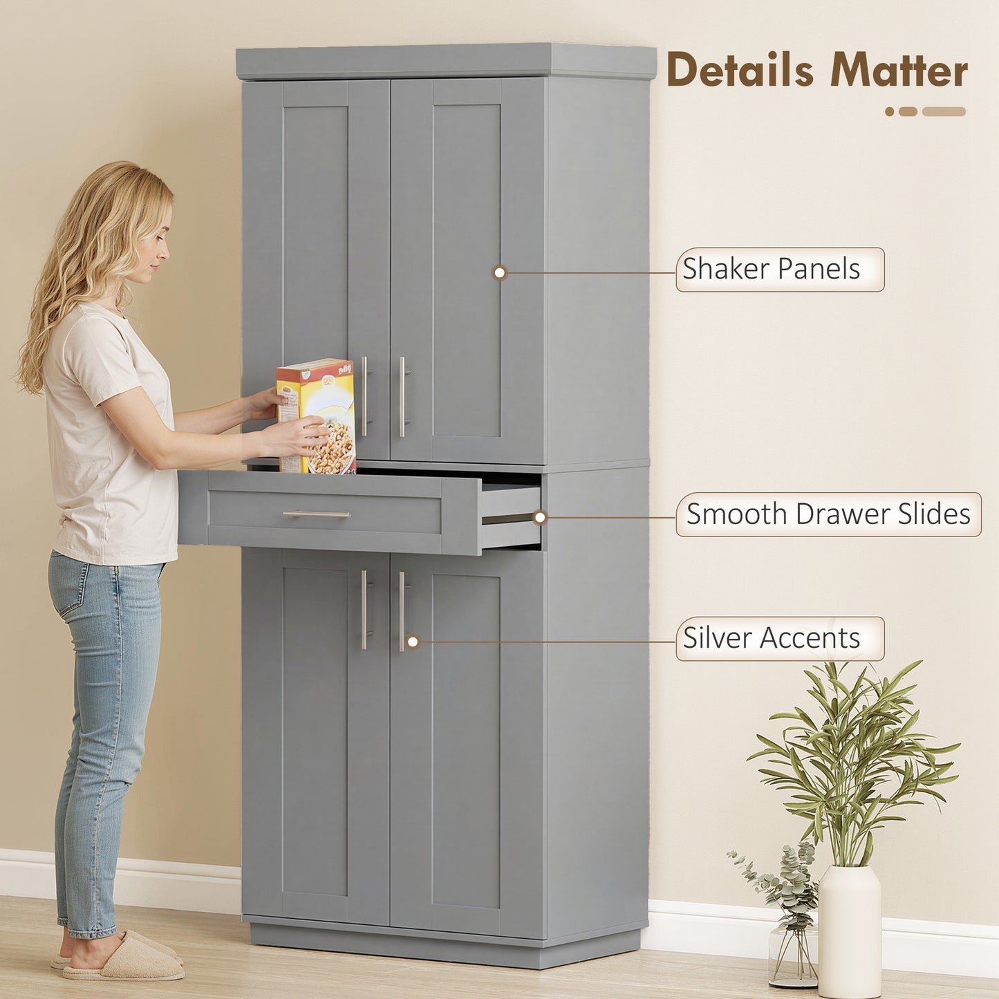 HOMCOM 72" Freestanding Storage Cabinet With 4 Doors Grey