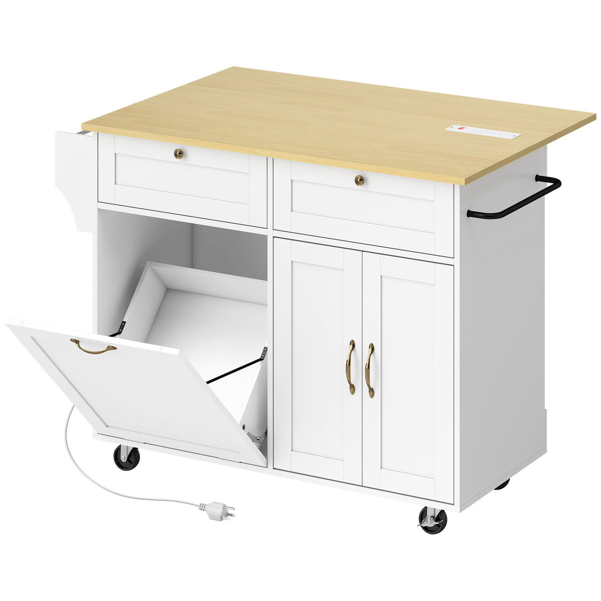 Kitchen Island Cart with Charging Station and Drop Leaf – 51"W x 35"H