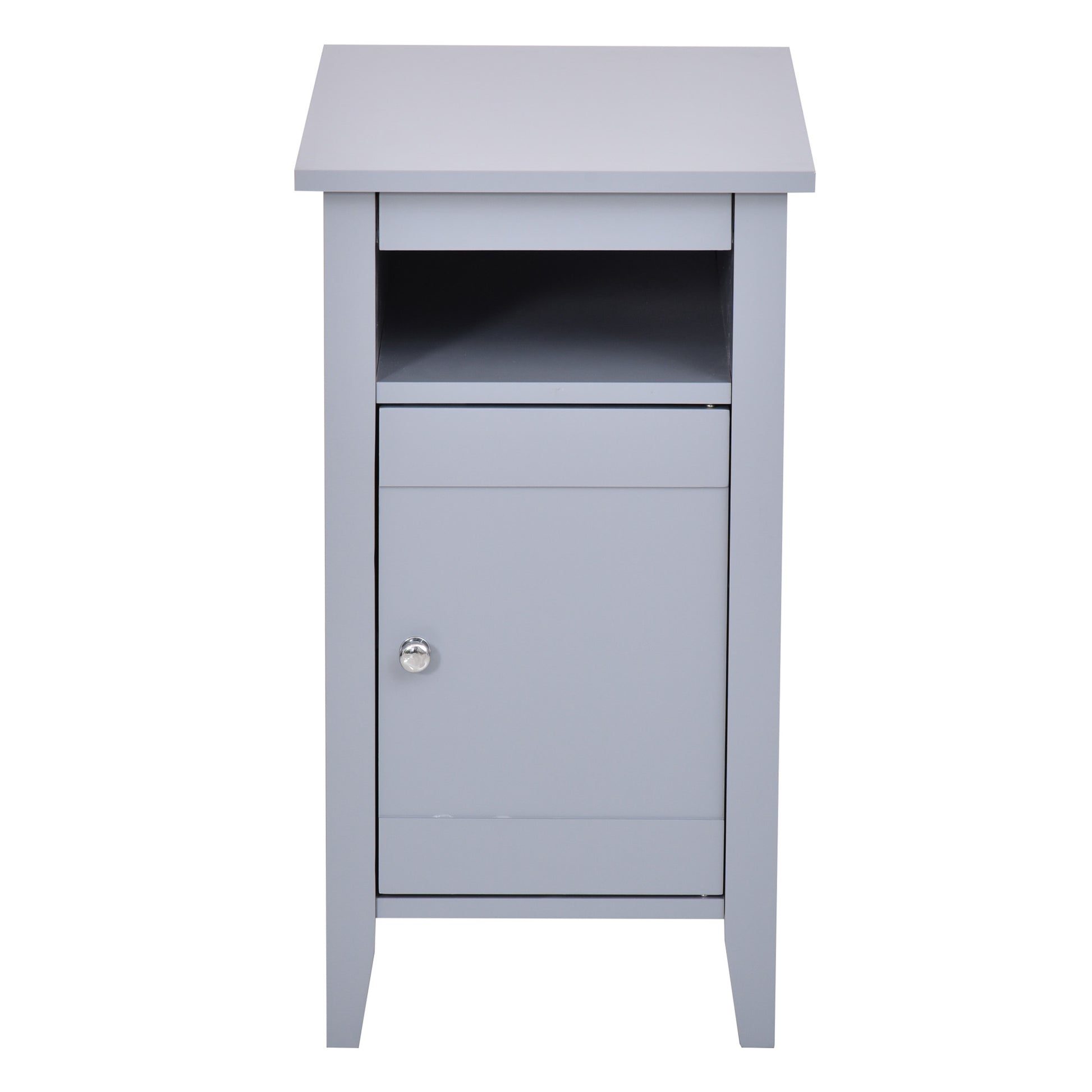 Modern Grey Wooden Nightstand with Pullout Tray, 3-Tier Adjustable Storage Cabinet