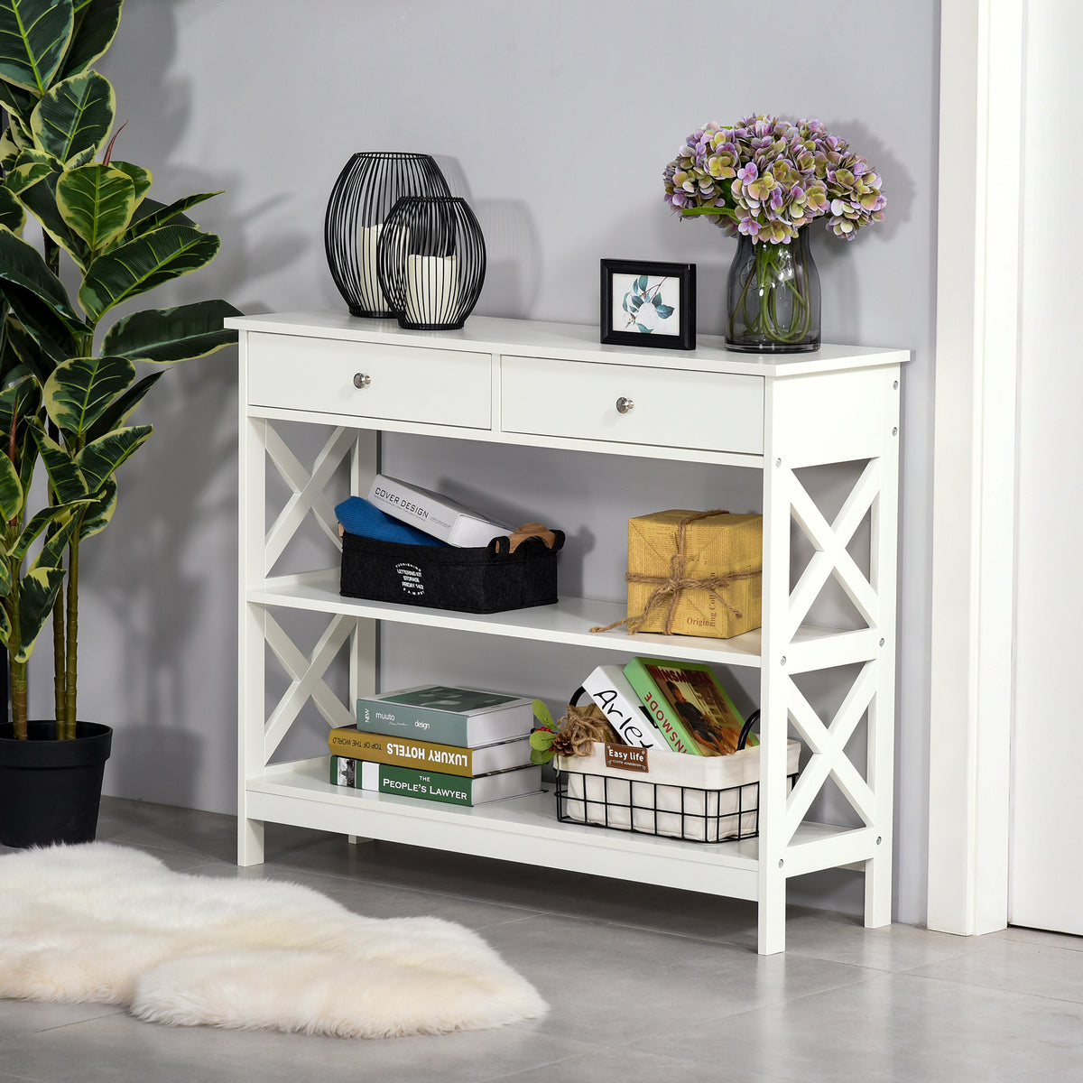 39" Console Table with Drawers, White
