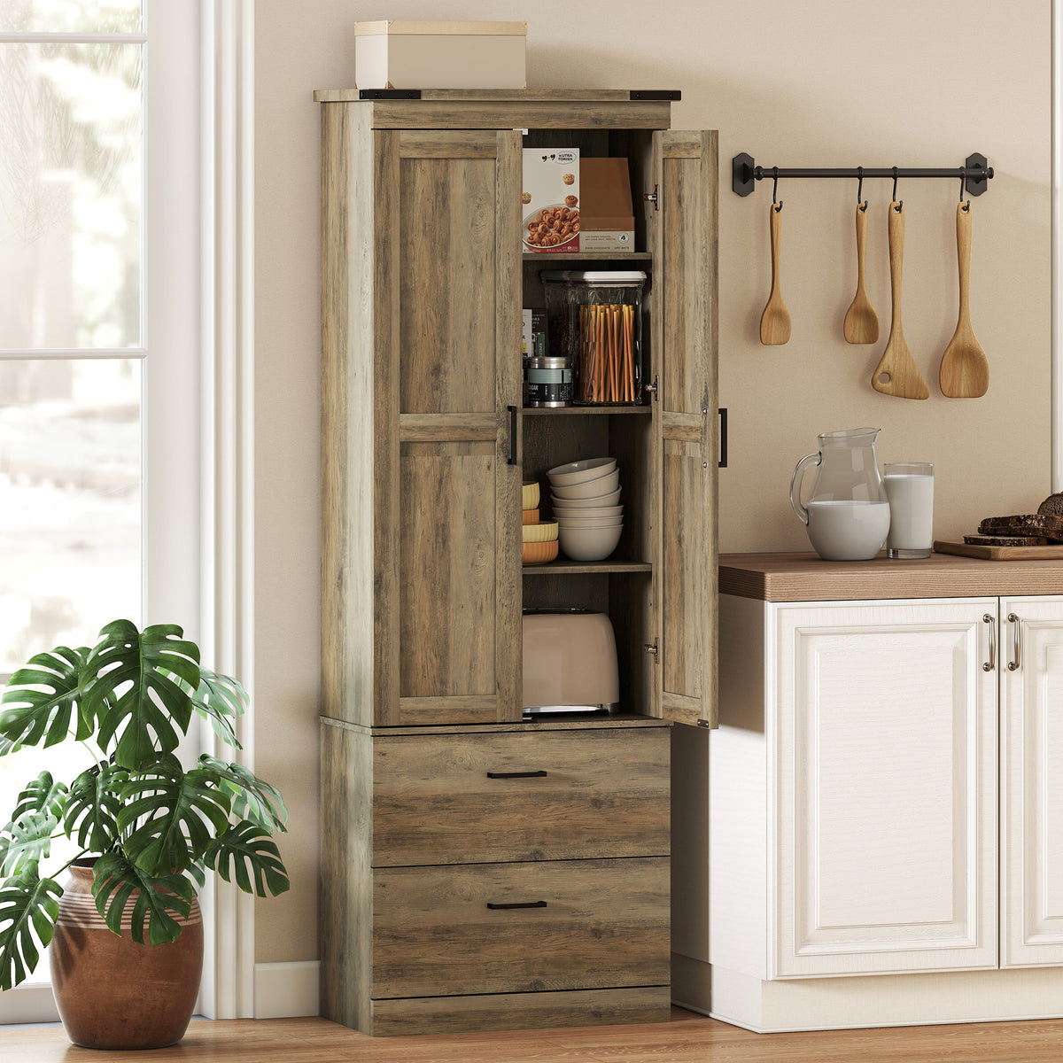 Kitchen Pantry Cabinet with Doors – 24"W x 67"H