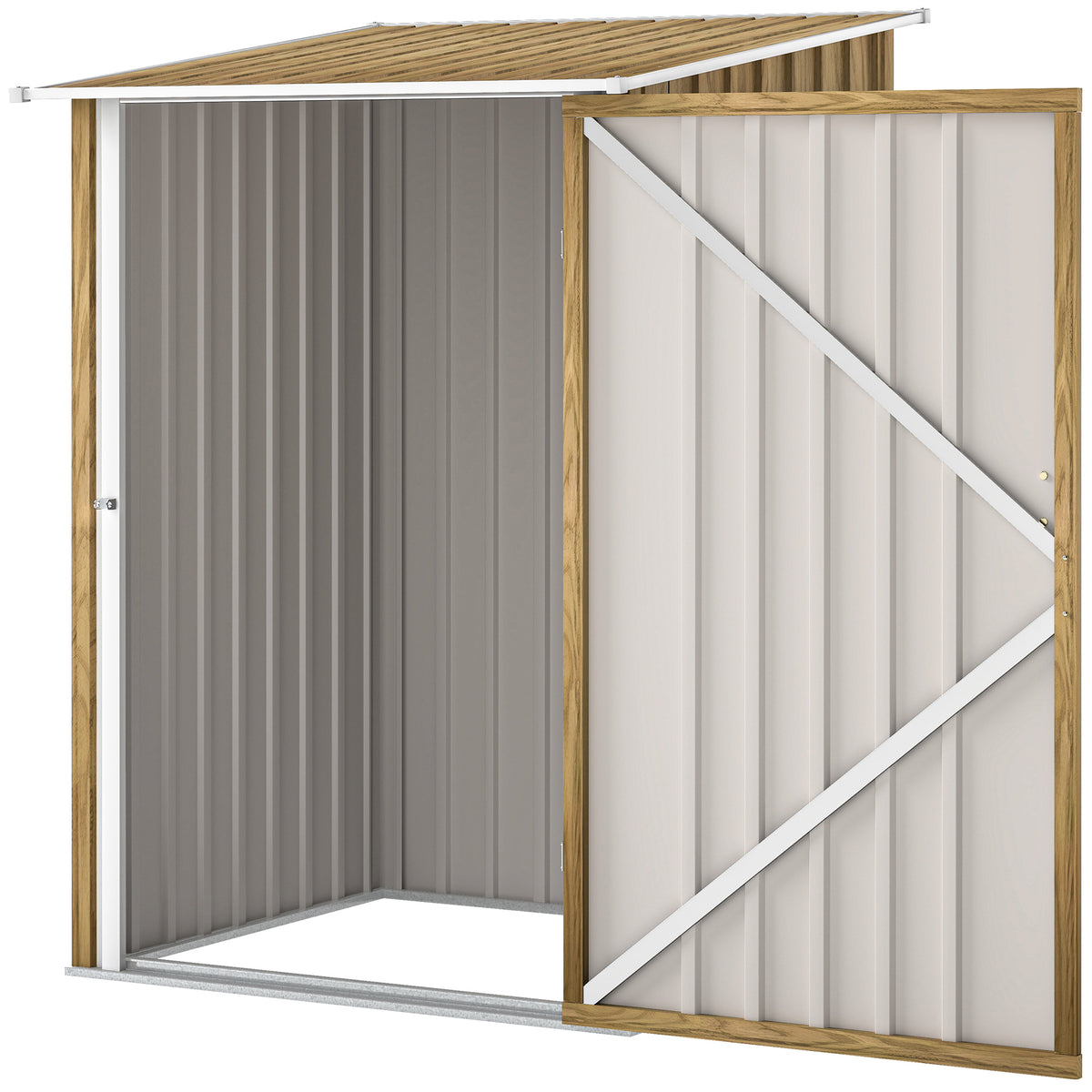 3.3' x 3.4' Lean-to Outdoor Garden Storage Shed, Galvanized Steel with Lockable Door for Patio – Brown