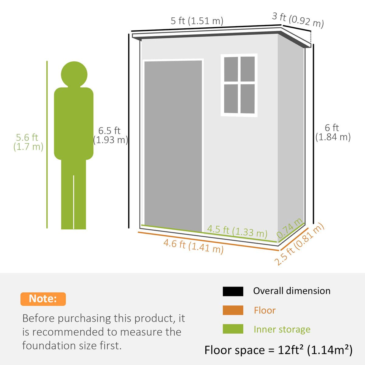 5 x 3FT Garden Shed with Floor, Outdoor Storage Shed with Lockable Door, Window and Vent for Backyard, Patio – Dark Grey