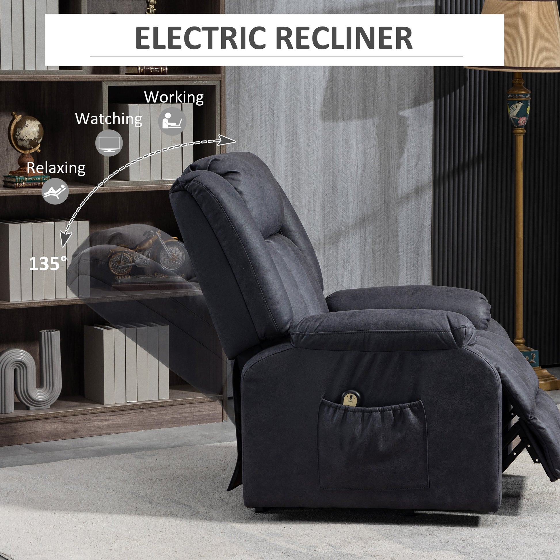 HOMCOM Electric Power Lift Recliner Chair for Elderly Microfibre Side Pockets