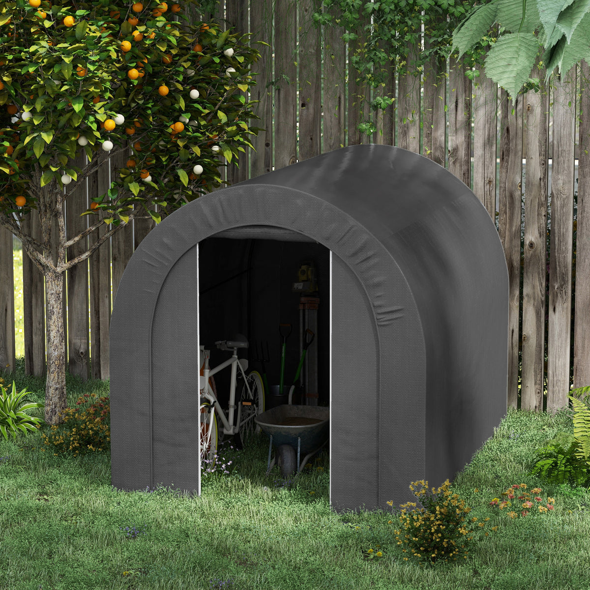 6' x 8' Outdoor Storage Shed, Heavy Duty Galvanized Steel Portable Shed for Bike, Motorcycle, Garden Tools