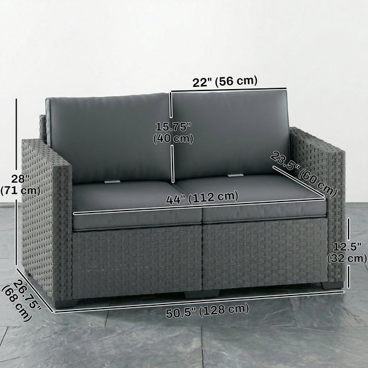 2 Seater Outdoor Couch Patio Sofa with Deep Seat, Cushions, Wide Armrests for Garden, Balcony, Porch