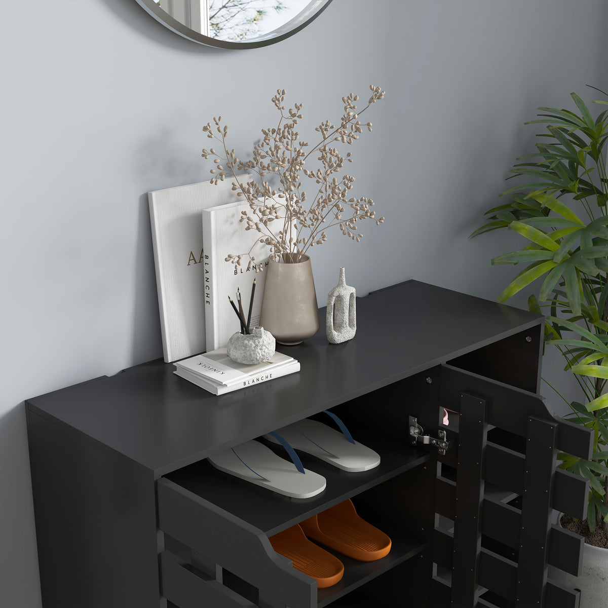 Shoe Cabinet with 5-Tier Double Door Storage – 34"W x 37"H