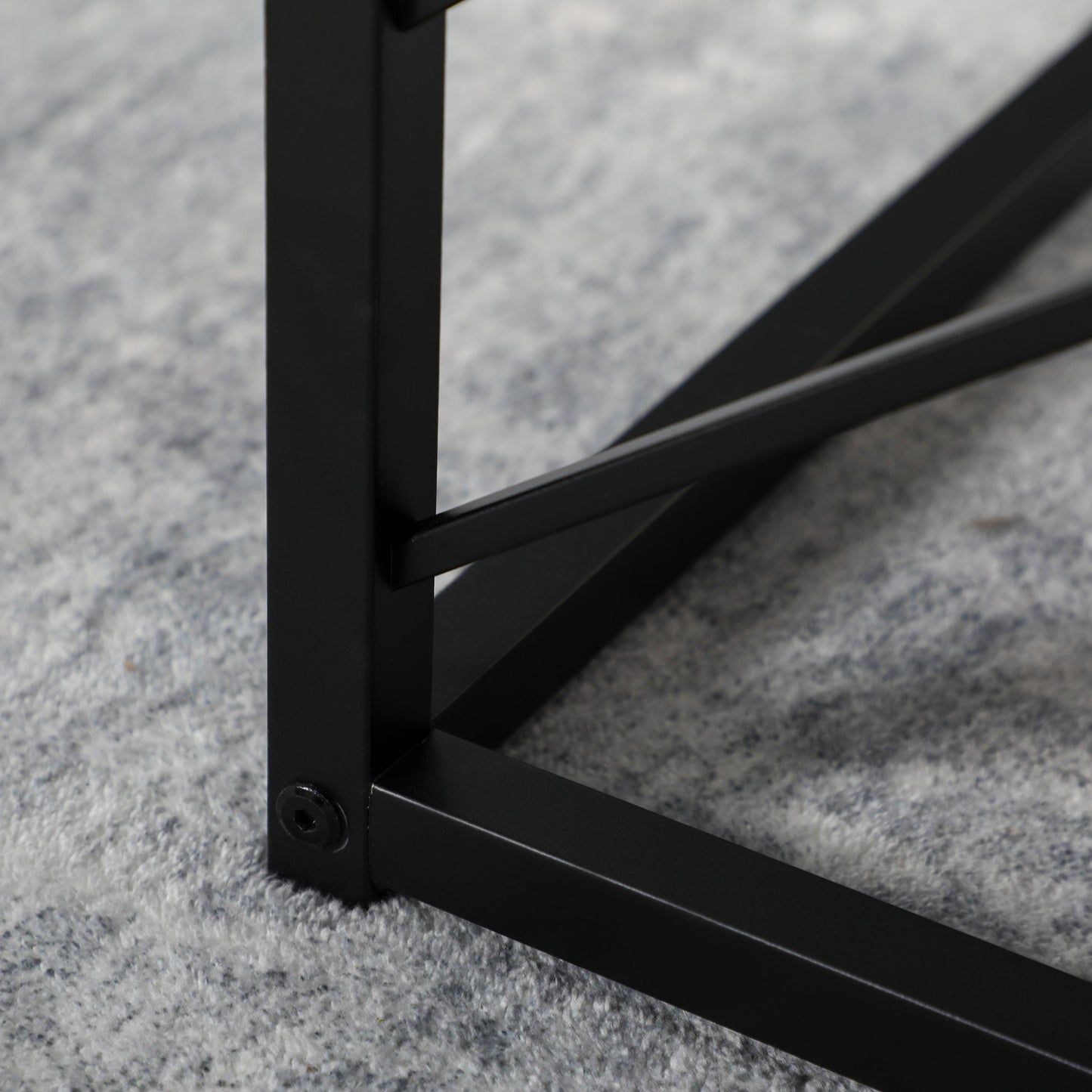 HOMCOM 3-Piece Square Nesting Coffee Tables Grey Marble Top Metal Frame