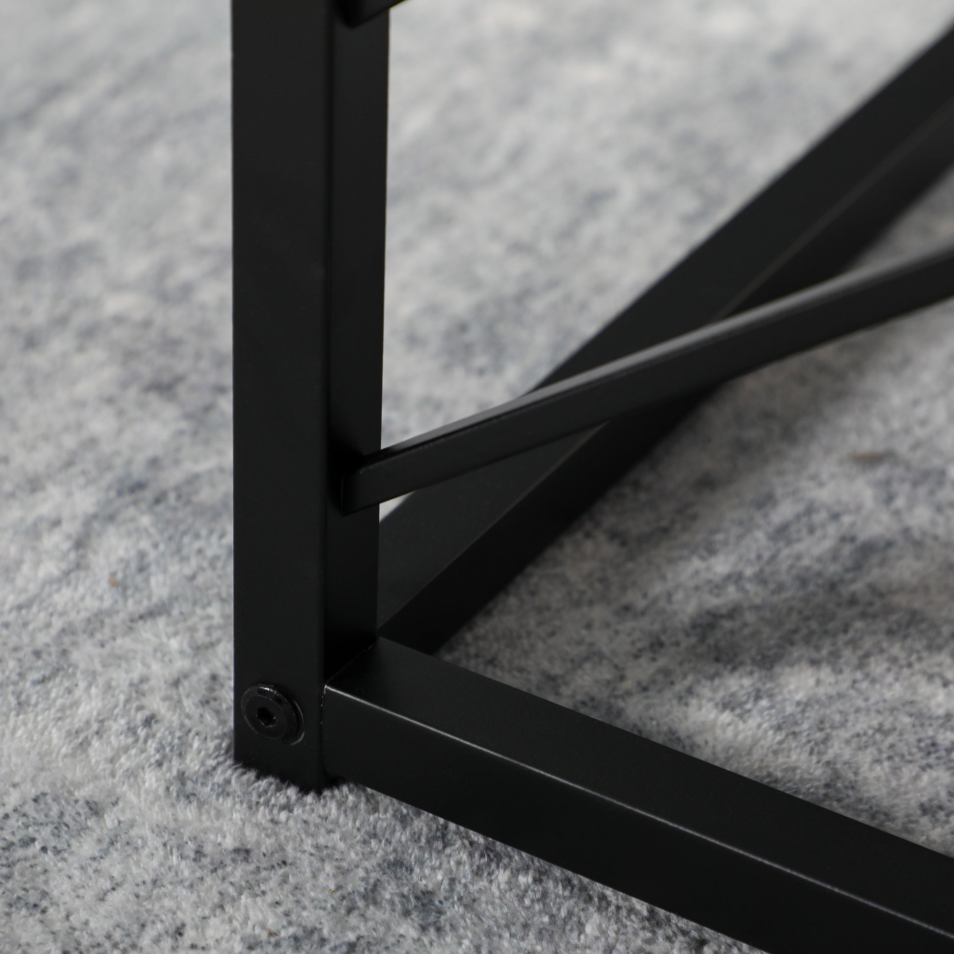 HOMCOM 3-Piece Square Nesting Coffee Tables Grey Marble Top Metal Frame